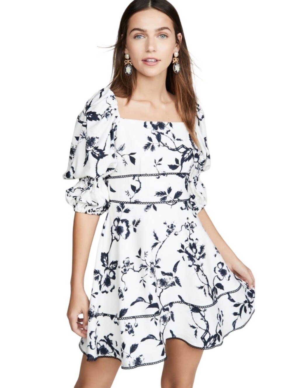 KEEPSAKE the Label Lovesick Floral Mini Dress Small S Black White Puff Sleeve